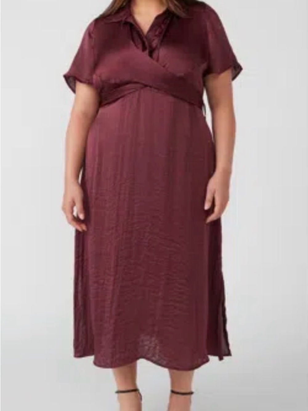 Plus Size Midi Shirt Dress in Burgundy